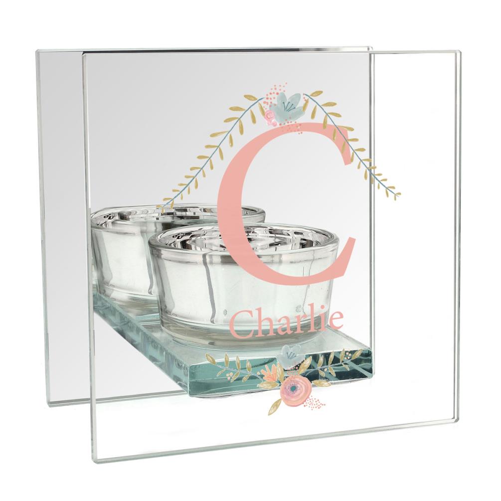 Personalised Floral Bouquet Mirrored Glass Tea Light Candle Holder £13.49